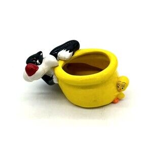 Vtg 1960s Warner Bros Sylvester Cat and Tweety Bird Ceramic 7" Planter Bowl